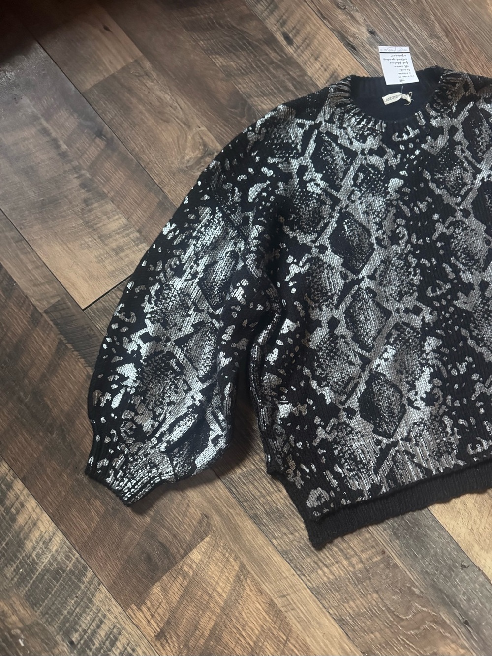 Snake-Print Black & Silver Women's Sweater - Picture 2 of 9